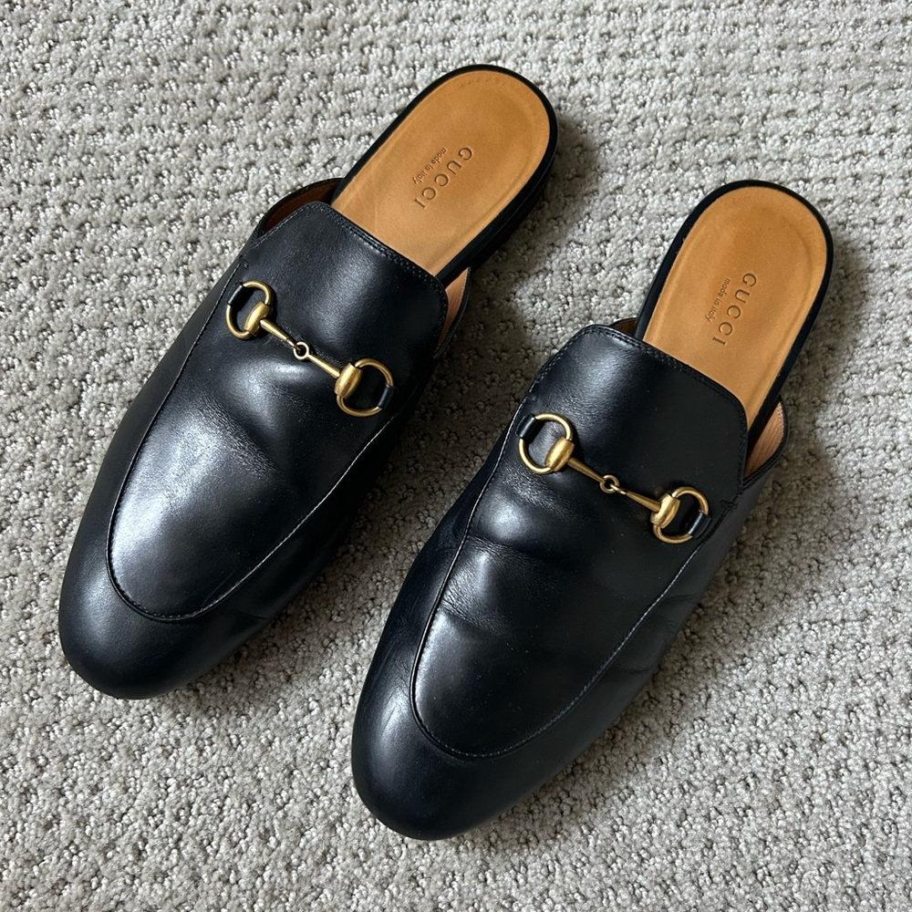 Gucci Black Princeton Horsebit Slip On Mule Loafers Size 40
